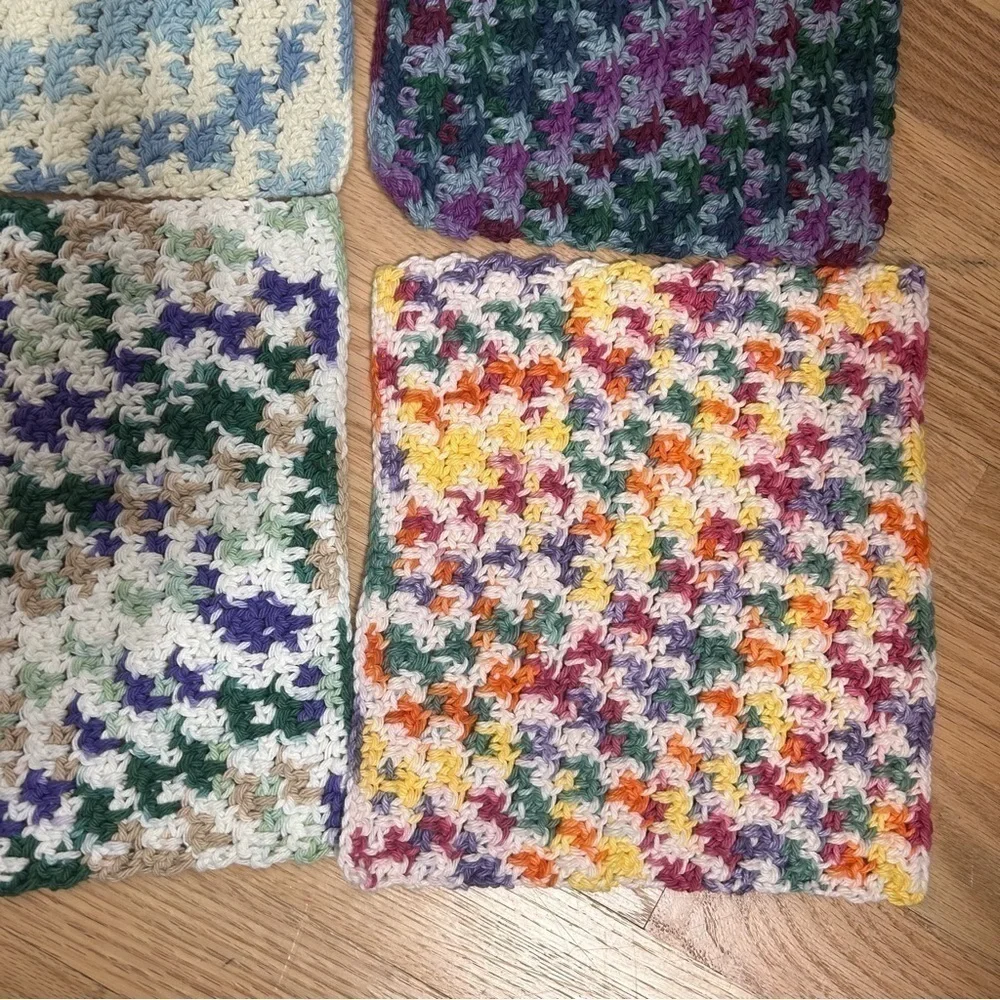 Handmade Vintage Crochet Pot Holders Doilies Colorful Pumpkin Kitchen Home